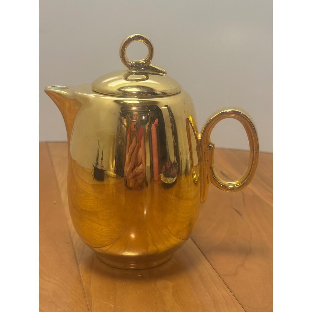 Vintage Homer Laughlin Eggshell Cavalier Gold Coffee Pot | 22K Gold Teapot
